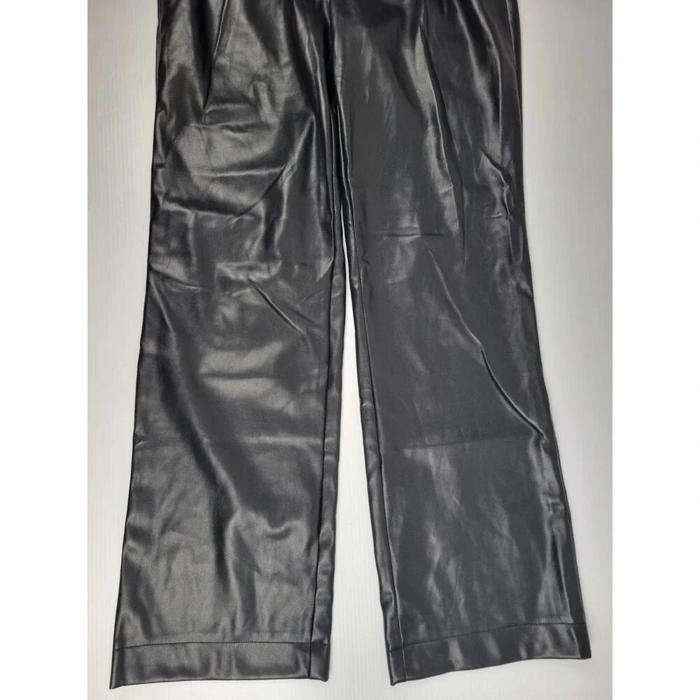 NWT 7 For All Mankind Faux Leather Wide Leg Black Emo Goth Pants Womens‎ Small
